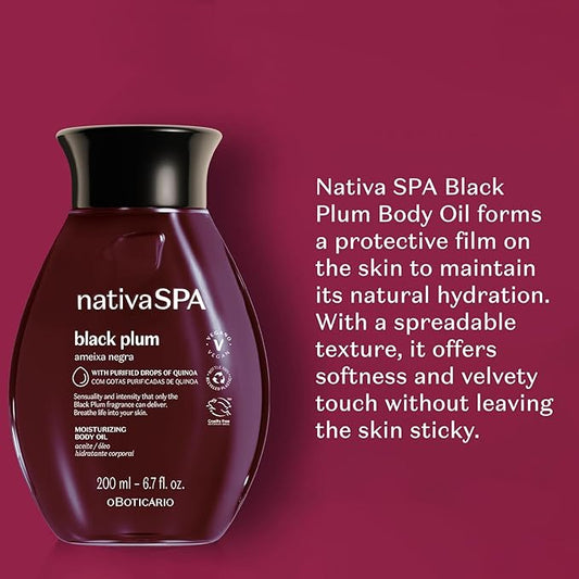 Nativa SPA by O Boticário, Black Plum Body Oil, Scented Moisturizer, Enriched with Purified Quinoa Drops to Boost Hydration, 6.8 Ounce