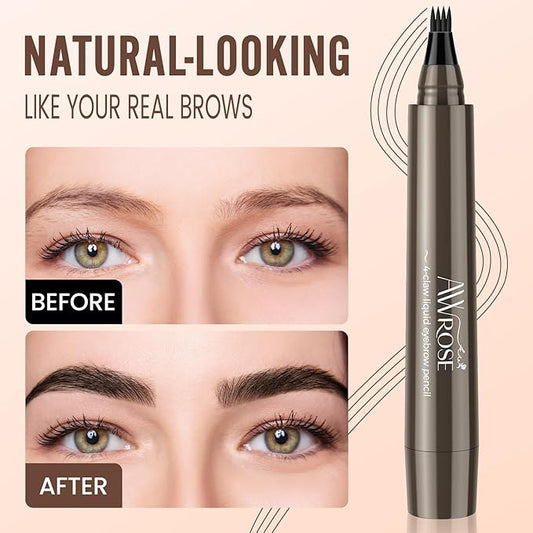 AWROSE Eyebrow Pencil, 3D Waterproof Microblading Eyebrow Pen 4 Fork Tip Tattoo Pencil, Precise Natural Brow Magic Eyebrow Pencil with Hair Like Strokes, 4 Points Multi-Used Eye Brow Pencils for Women