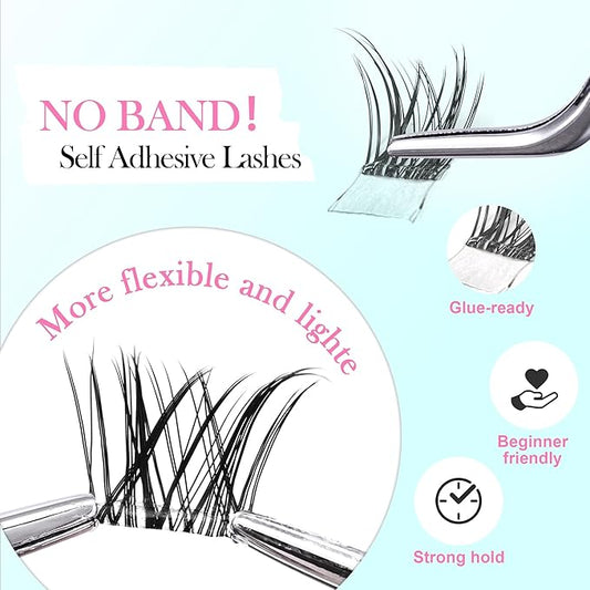 GAQQI Self Adhesive Eyelashes Clusters, No Glue Lash Clusters 10-16mm Wispy & Wet Cluster Lashes, No Band Press On Lashes, More Comfortable & Stronger Hold (Rabbit)