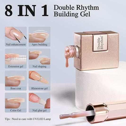 Double Rhythm Clear Gel Nail Polish 15ml Nail Strengthener in a Bottle Nail Extension Hard Gel Soak Off Long Lasting UV Gel (Pastel Nude 8 in 1-8)