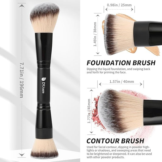 DUcare Foundation Brush Contour Bronzer Double Ended Makeup Brush for Blending Liquid Powder Concealer Cream Blush Buffe Black