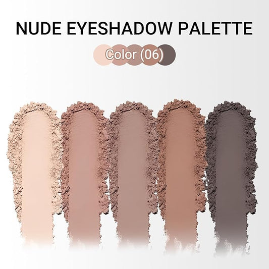 Erinde 5 Colors Matte Eyeshadow Palette Makeup, Natural Classic Nude Neutral Nude Brown Eye Shadow, Long Wearing Waterproof Everyday Eye Makeup for Brown Eyes, Cool-Toned Nude Taupe Brown, 06