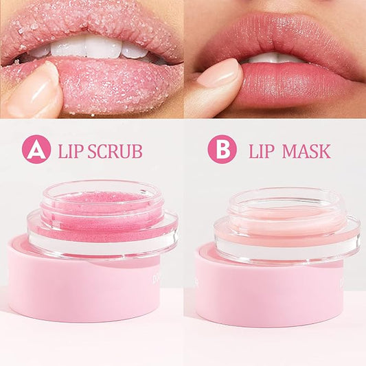 2 In 1 Lip Care Set - Lip Sleep Mask & Lip Scrub - Lip Wrinkles Improve - Cracked Lip Lipstick & Moisturizing Cream - Night Exfoliation Improve Dry and Peeling Lips - Suitable for All Skin Lip Primer