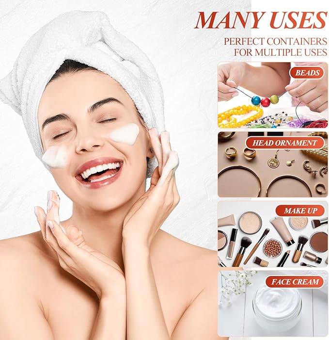 SATINIOR 24 Pieces Empty Clear Plastic Jars with Lids Round Storage Containers Wide-Mouth for Beauty Product Cosmetic Cream Lotion Liquid Butter Craft and Food (White Lid, 1 oz)