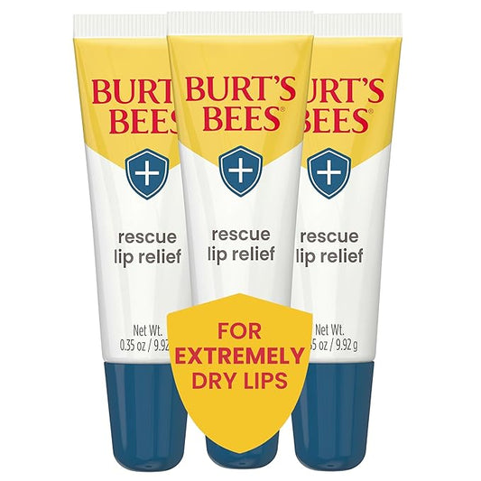 Burt's Bees Rescue Lip Relief Lip Balm, With Shea Butter and Echinacea, Tint-Free, Natural Origin Lip Care, 3 Tubes, 0.35 oz.