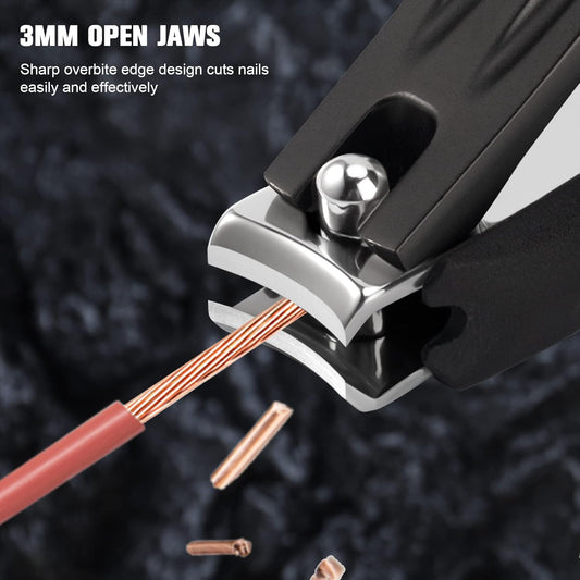 FERYES 3-in-1 Fingernail Clipper with No-Splash Nail Catcher and Metal Storage Box - Toenail Clipper with Nail File for Men & Women - Black