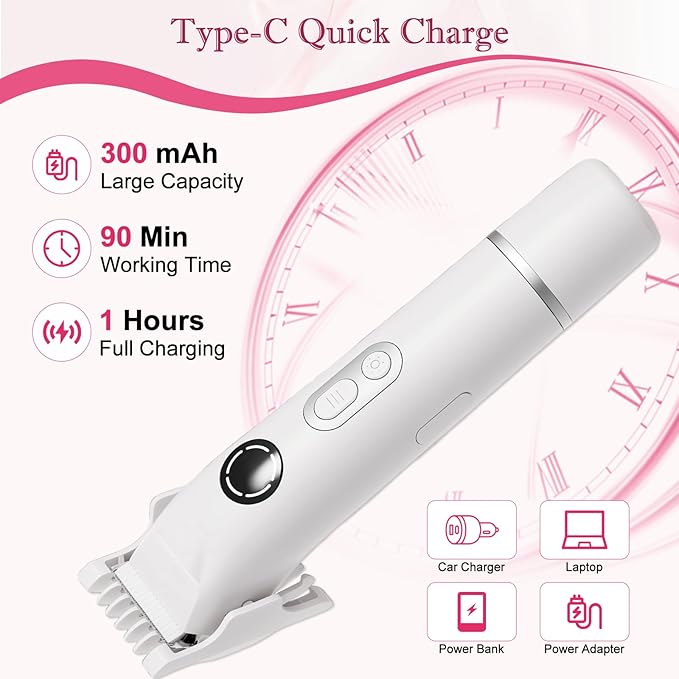Upgrade Dermave Bikini Shaver, Dual Head 4 in 1 Bikini Trimmer for Women, IPX7 Waterproof Wet & Dry Use Electric Razor with Led Light and Display for Nose, Eyebrow, Bikini, Body (White)