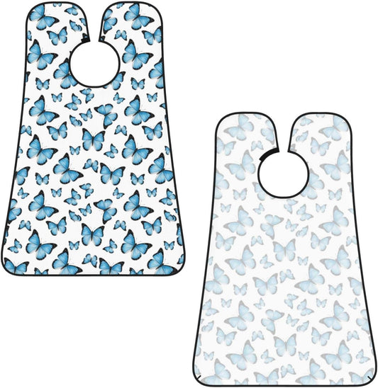 Professional Beard Bib, Non-Stick Hair Catcher Apron Waterproof, Shaving Grooming Essential for Men Dad, Watercolor Butterflies Blue Butterfly Shave Bib