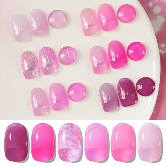 Born Pretty Jelly Gel Nail Polish Set - Milky Jelly Hot Pink Translucent Gel Polish - Spring Summer Neon Pink Valentine's Day Gift 6PCS