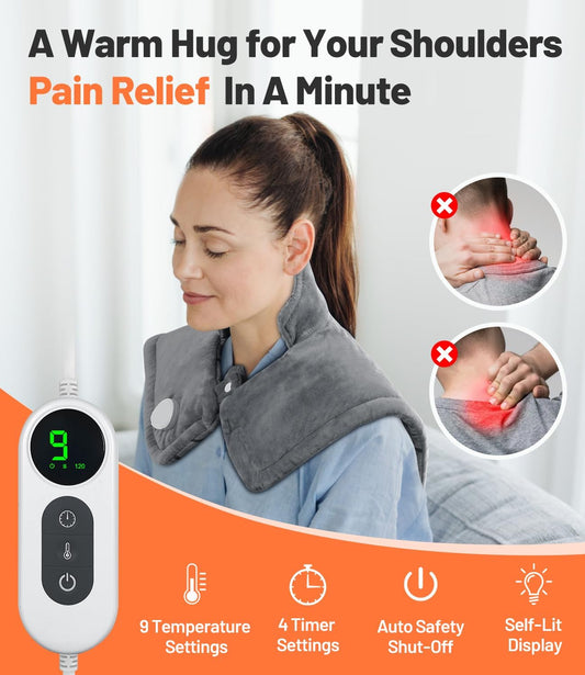 Graphene-Infused Heating Pad, Weighted Heating Pads for Neck and Shoulders and Back, Large Electric Instant Heating Pads for Back Pain Relief | 9 Heat Settings, 4 Timer Auto Shut-Off, Machine Washable