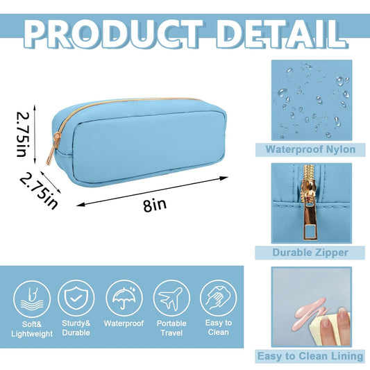 Small Pencil Case Makeup Bag for Purse, Cute Pencil Pouch Preppy Nylon Makeup Brush Bag with Zipper , Girls Portable Stationery Storage Case Small Pen Bag for Office School College(Slim-Periwinkle)