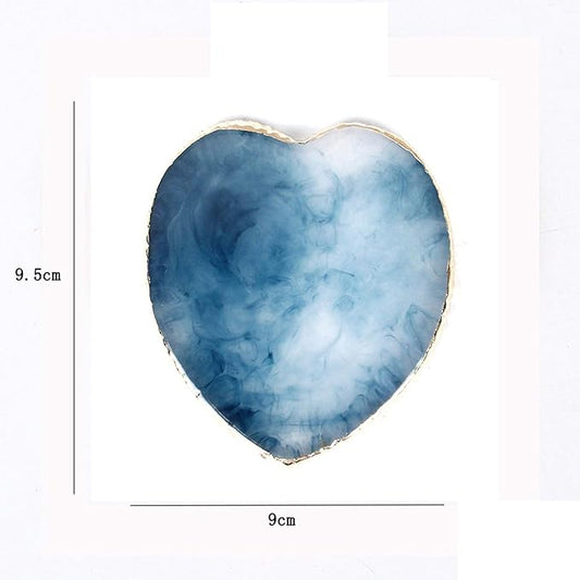 AKOAK 1 Pack Nail Heart Shape Resin Palette Agate Golden Edge Palette Crystal Edge Shooting Prop Palette Works Display Board Tools (Dark Blue)