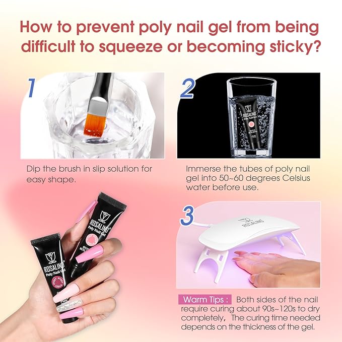 Poly Nail Gel Starter Kit -14 Colors + 75 Nails Art Accessories Kits, ROSALIND Nue Clear Poly Extension Gel with Big UV Light 48W and Electric Nail Drill Starter Kit with Everything