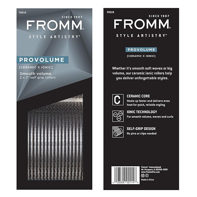 Fromm ProVolume 3" Self-Grip Ceramic Ionic Thermal Hair Rollers, 2 Count Large Salon Quality Hair Curlers for Medium and Long Hair, Blowouts, Curtain Bangs