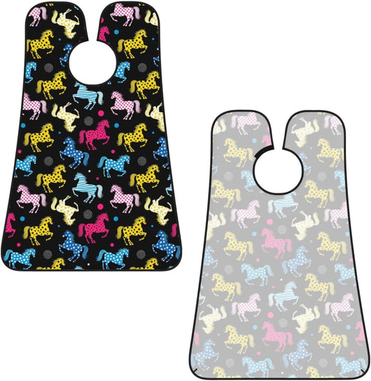 Beard Bib Apron for Men Shaving, Waterproof Non-Stick Hair Catcher with Suction Cups, Grooming Essential for Dad Husband, Colorful Stars Dots Stripes Horse Black Shave Bib