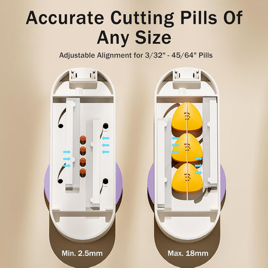 Multiple Pill Cutter - Pill Cutter Splitter for Small Tiny Large Pills Professional | Vertical Press-Down Cutting & Adjustable | Sturdy Blade & Guard | Includes Cleaning Brush (Purple)