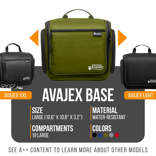 Travel Toiletry Bag for Men and Women - (10.6”x10.6”x3.2”) Large Hanging Toiletry Organizer - Waterproof Hygiene Bag with Metal XXL Swivel Hook, with Sturdy Zippers and 19 Compartments for Toiletries