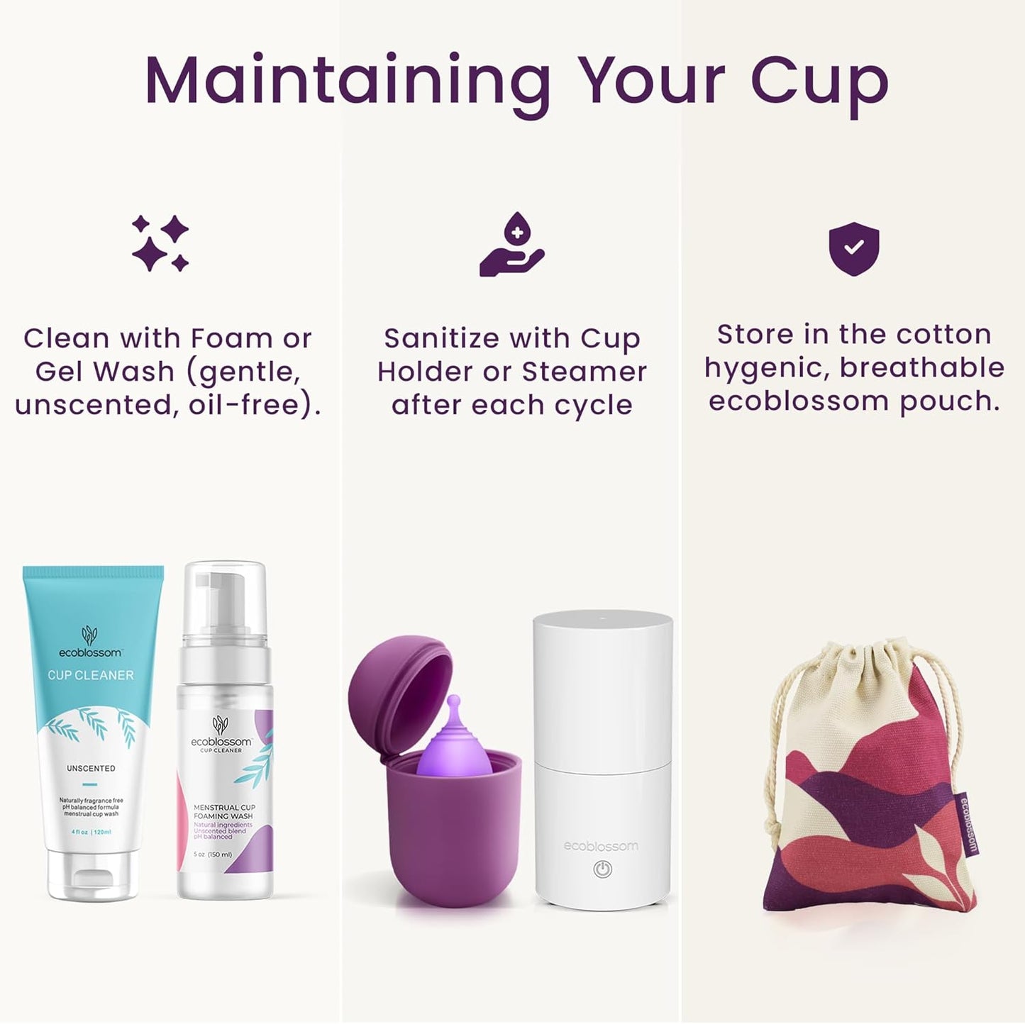 EcoBlossom Reusable Menstrual Cup Set - The Most Reliable Medical Grade Silicone Period Cups - Comfortably use for 12 Hours (2 Large Cups)