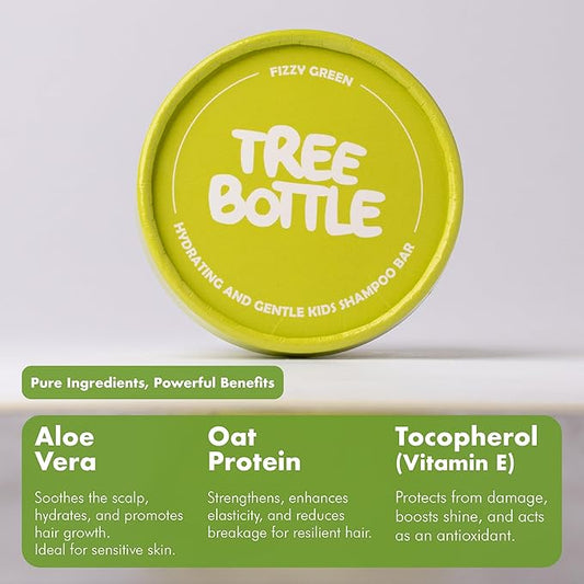 Tree Bottle Hydrolyzed Oat Protein + Aloe Vera Shampoo Bar for Kids – Gentle & Nourishing for Sensitive Scalps - Natural, Tear-Free, Sulfate & Paraben-Free - Made in USA - 4.5oz