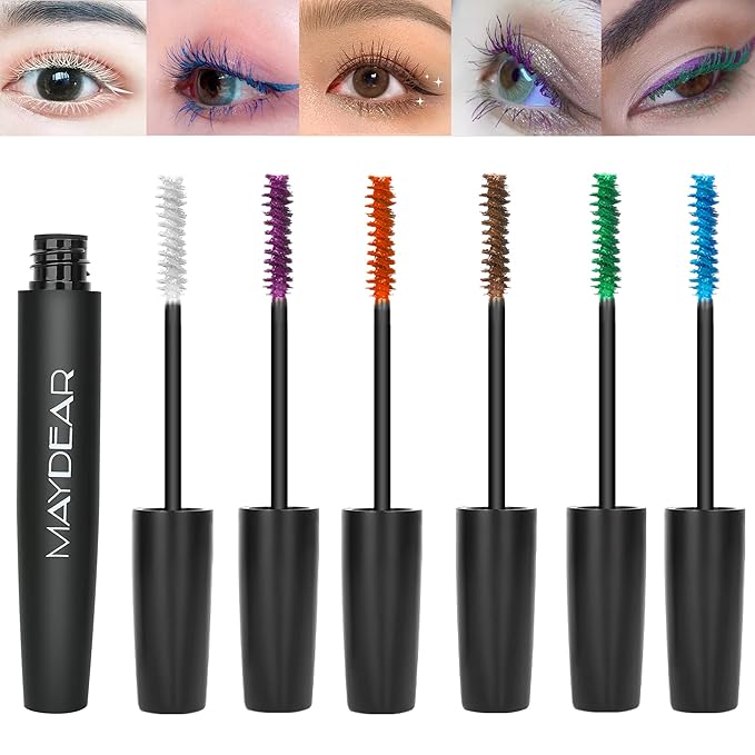 Maydear Waterproof Colored Mascara Set โ Long-Lasting, Cruelty-Free, Vegan Eye Makeup for Women (6 Colors)