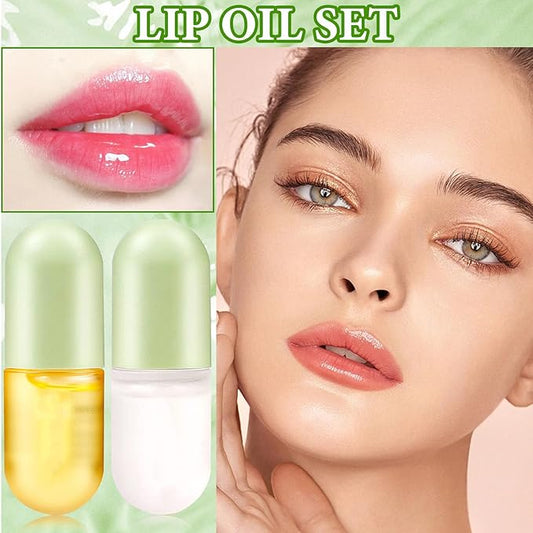 Lip Plumper Set,Lip Plumper Oil Gloss Moisturizing Lip Plumper Lip Care Serum,Hydrating Plump Gloss Reduce Fine Lines,Lip Plumper for Day & Night Use Set A(2Pcs)