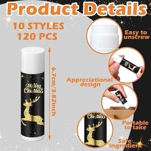 48 Pcs Lip Balm Bulk Gift Christmas Black Gold Lip Balms Christmas Lips Care Products, Lip Moisturizer Treatment for Christmas Stocking Stuffers, Appreciation Gifts for Women Girls Employee