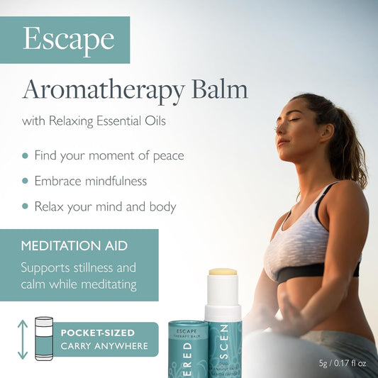 Scentered Aromatherapy Balm Stick - Escape - Natural Calm Essential Oil Roll On - Meditation Aid for Relaxation & Self-Care - 100% Natural: Frankincense, Oud, Sandalwood - Mindfulness Gifts for Women