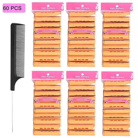 60pcs Perm Rods Set for Natural Hair Cold Wave Rods Hair Rollers for Women's Long Medium short Hair Curler Styling DIY Hairdressing Tools(Orange)