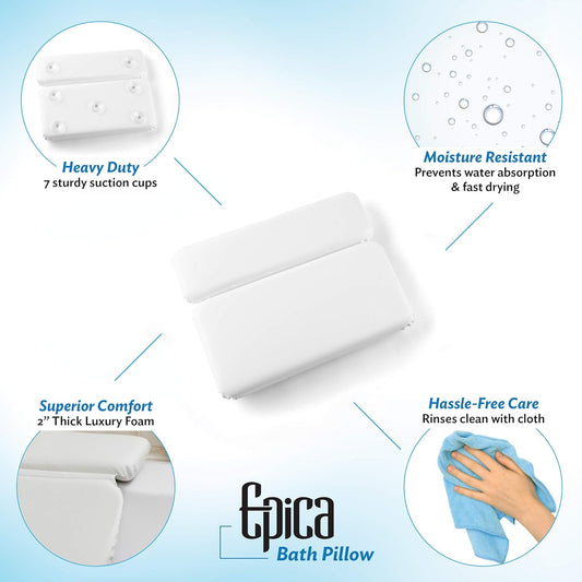 Epica Bathtub Pillow | Luxury Bath Accessories for Women & Men, Bath Decor | Non-Slip Waterproof Cushion with Strong Suction Cups, Headrest Pillow, Hot Tub Pillow, Spa Bath Cushion, Rectangle