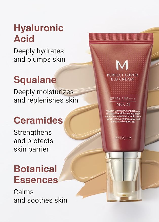 MISSHA M Perfect Cover BB Cream No.13 Bright Beige - Fair with Cool Undertone SPF 42 PA +++ 1.69 Fl Oz - Tinted Moisturizer with SPF