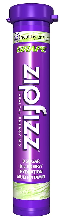 Zipfizz Daily Energy Drink Powder, Grape, 12 Pack | 3-in-1 Sustained Energy, Rapid Hydration, and Essential Vitamins | Sugar-Free | Electrolyte Powder | Contains Vitamin B-12 & Antioxidants