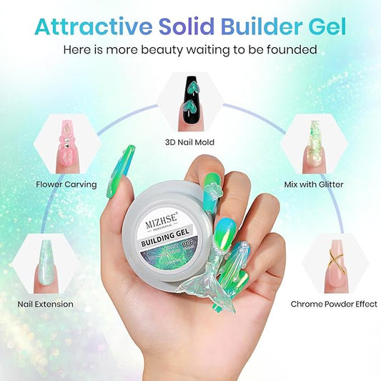 MIZHSE Mermaid Aurora Solid Builder Gel, 1oz Hard Gel for Nails 3D Non-sticky Builder Gels Polish Soak Off for Nails Salon Home DIY Manicure