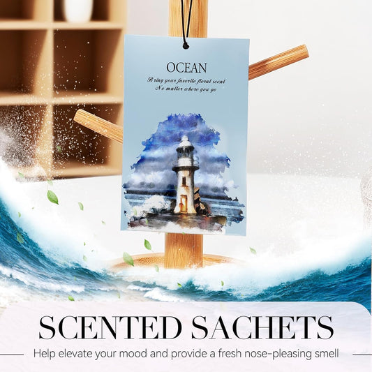 Ocean Scented Sachet Bags - 12 Pack Closet Freshener Odor Eliminator, Long Lasting Home Fragrance for Drawers, Wardrobes & Cars, House Smell Good Products, Air Freshener for Closet