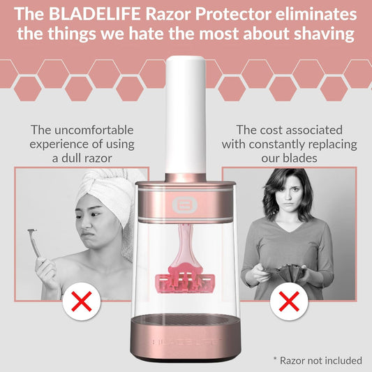 BLADELIFE Razor Storage Device for Women & Men Rose Gold - Fits All Leading Razors - Doubles The Life of Your Blade - Razor Travel Case 2024 New Model