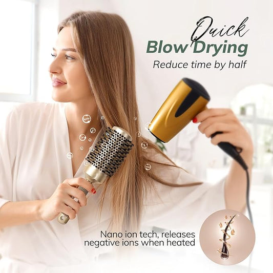 Round Brush for Blow Drying, Nano Thermal Ceramic & Ionic Tech Hair Brush with Boar Bristles, Professional Barrel Brush for Styling,Curling and Straightening by Sndyi (3.3 Inch, 2.1 Inch)