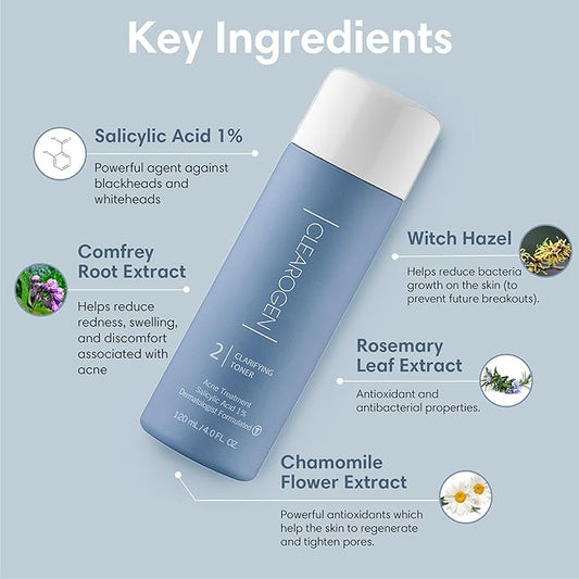 Clarifying Toner for Acne and Blemishes, Face Toner, Facial Toner, Skin Toner, Acne Toner, Toner Oily Skin, Salicylic Acid Toner, Astringent for Face, Toners, 4 Fl Oz