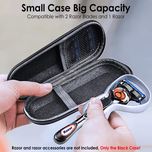 Hard EVA Razor Travel Case Compatible with Gillette Men's Razor - Mesh Pocket for 2 Razor Blades + Lightweight Carrying Handle + Durable Zipper (Only Case) (Blue)
