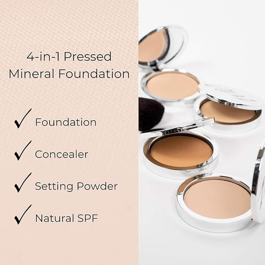4-in-1 Pressed Foundation Powder with Natural SPF, Concealer & Finishing Powder, Medium to Full Coverage Foundation, Mineral-Based Powder (Taylor, .35 oz)
