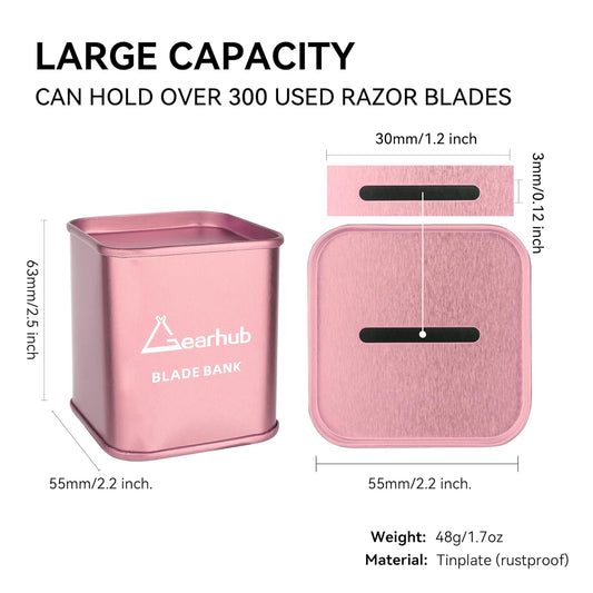 Gearhub Blade Bank Safely Store Used Safety Razor Blades Large Capacity Disposal for Barber Shops & Personal Use Sealed Design Holds 300+ Blades Matte Pink