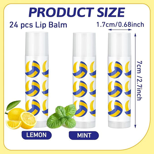 24 Pcs Volleyball Lip Balm Volleyball Team Gifts Volleyball Party Favors Volleyball Lip Balm Gift for Volleyball Team Volleyball Party Guest Supplies (Blue,white,yellow)