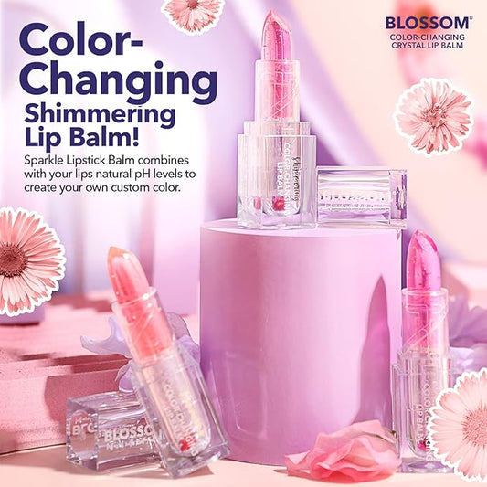 Blossom Moisturizing Color Changing Shimmering Lip Balm Sparkle Lip Stain Tint, Infused with Real Flowers, 3g, Blush