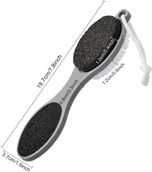 Pumice Stone Brush for Feet 4 in 1, Foot File Callus Remover, Foot Rasp and Sand Paper Pedicure Tools with Handle, Shower Foot Scrubber, Soft Smooth Feet for Home Foot Care,4 Pack