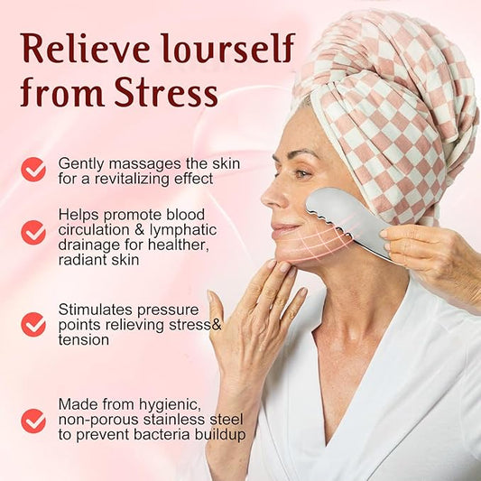 Gua Sha Facial Tools and Face Roller Set, Lymphatic Drainage Massager,Stainless Steel Facial Sculpting Eyes Roller Guasha for Face, Chin & Jawline Sculpting,Skin Care (White)