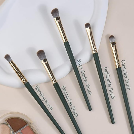 Eyeshadow Makeup Brushes Set with Case 5 PCS Soft Synthetic Hairs Eye Makeup Brushes for Blending Eyebrow Eyeliner Eyeshadow (Green)