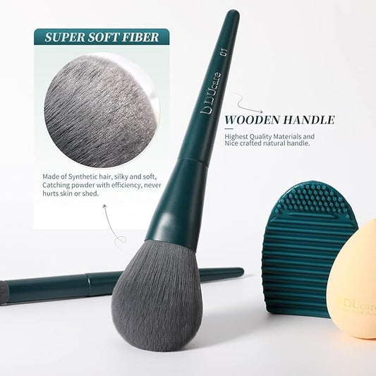 DUcare 17Pcs Professional Makeup Brush Set Complete Kit with Brush Cleaning Mat and Makeup Sponge, Ideal for Foundation, Eyeshadow, Liquid Cream, Gift Box Set