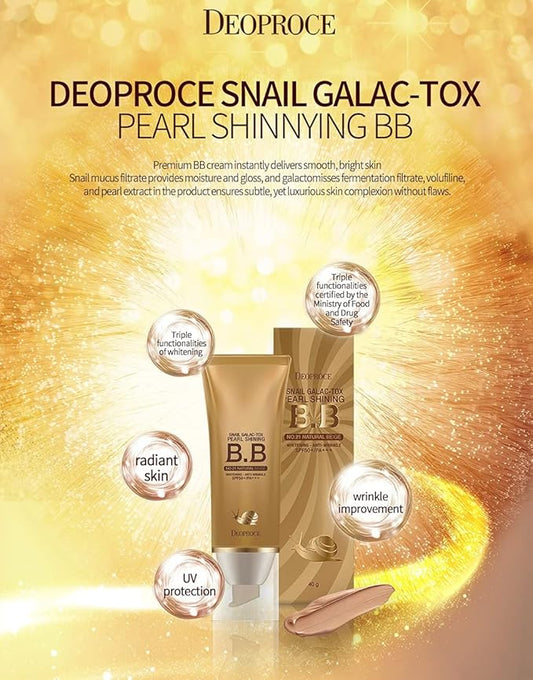 Deoproce Snail Galac Pearl Shining BB Cream SPF50+/PA+++ Skin Tone Correction, Blemish Covering, UVA/UVB Block reduction in appearance of fine lines (#23 Sand Beige)
