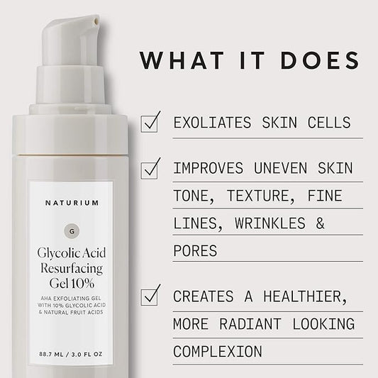 Naturium Glycolic Acid Resurfacing Gel 10%, AHA Exfoliating Gel with Natural Fruit Acids, 3.0 oz