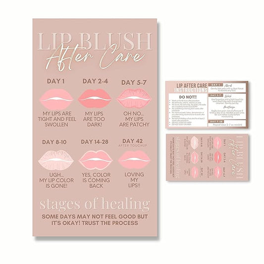 Lip Blush Aftercare Instruction Cards | 55 Pack | 2x3.5” inch Business Card Size | Lip Blush Supplies