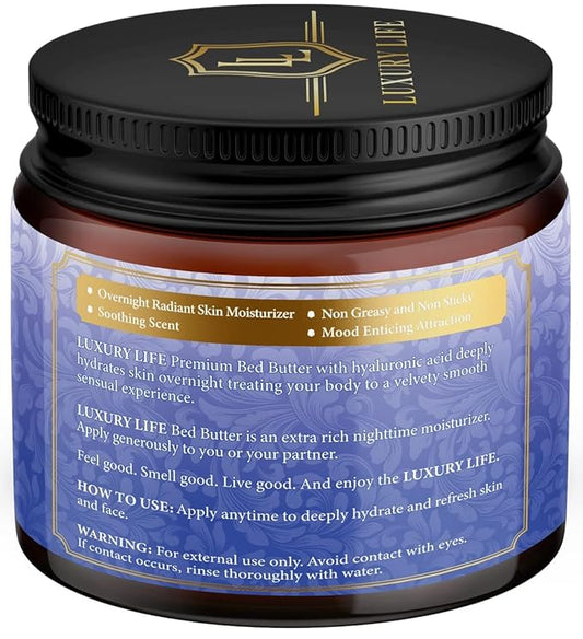 LUXURY LIFE Bed Butter - Irresistibly Fragranced Mood-Enticing Butter Infused with Hyaluronic Acid. Extra Rich Calming Nighttime Moisturizer for Sensual Stimulating Experience (Island Passion, 8 oz)