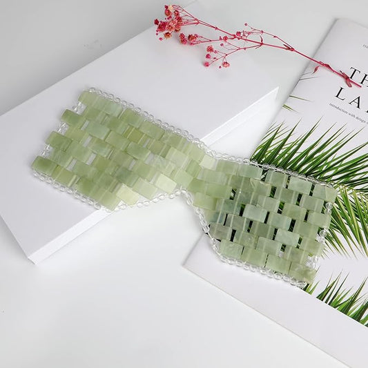 Jade Eye Mask 100% Natural Real Jade Stone Reusable Eye Mask for Hot & Cold Anti Aging,Headache and Migraine Relief Jade Mask for Women Men (Light green jade)